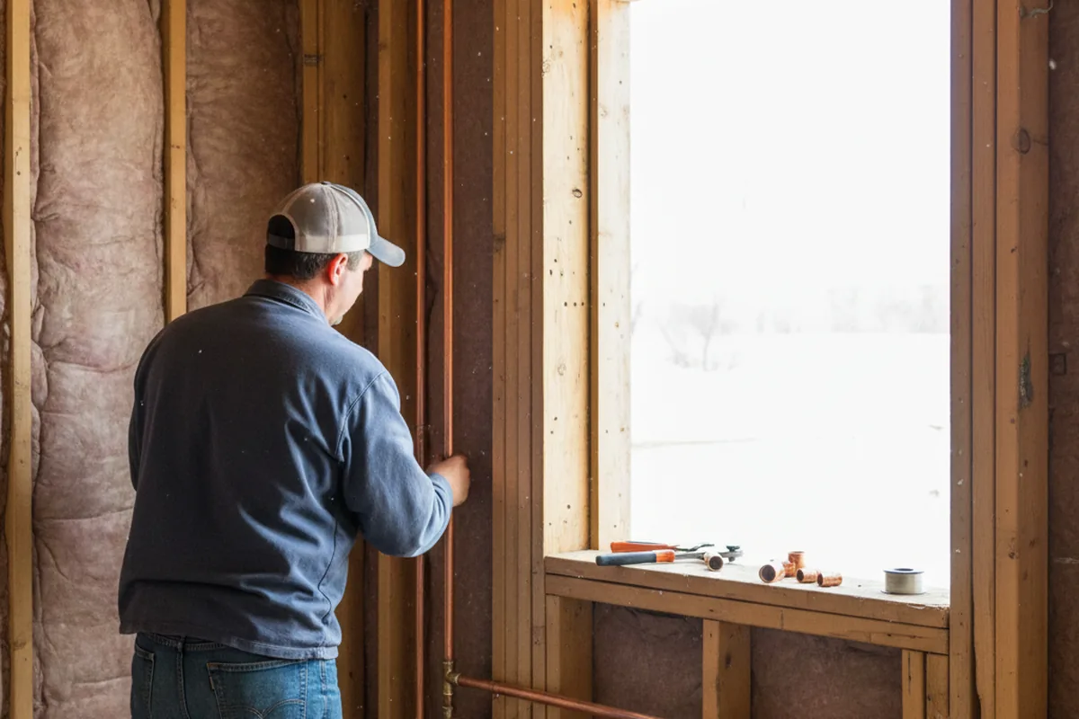 Licensed plumber running new copper supply lines in a Whitewater home